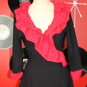 Black and Red Ruffle Dress - S